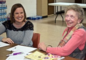 Tri-County Mental Health Services Older Adult Educator Becky Franklin (left) and Norma Gorsett of Excelsior Springs shared humor as well as insight during a recent meeting of Stronger Together, a new peer group for older adults that meets in Excelsior Springs.