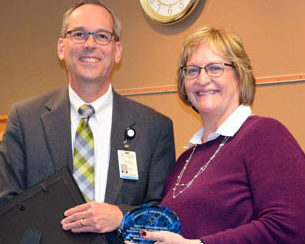 Prevention/Wellness Manager Vicky Ward recently received a Community Health in Action Award for substance-abuse prevention efforts by Tri-County Mental Health Services. Gary E. Zaborac, director of public health at the Clay County Public Health Center, presented the award.